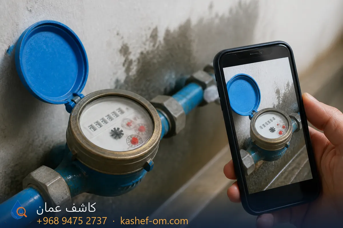 عداد مياه منزلي يظهر حركة الاستهلاك رغم إغلاق الصنابير — علامة تسريب مخفي